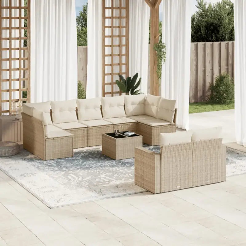 Modulaire tuinbanken met beige materiaal en gepoedercoat staal - beige en crèmekleurig / 1 / Met tafel - Modulaire