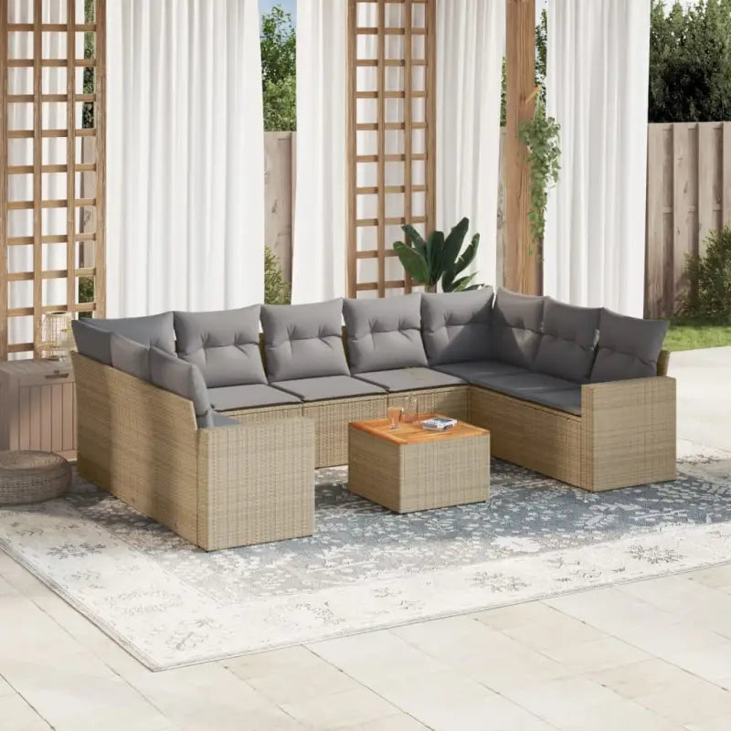 Modulaire tuinbanken met beige materiaal en gepoedercoat staal afmetingen - Beige en grijs / 1 / 2x corner + table + 5x