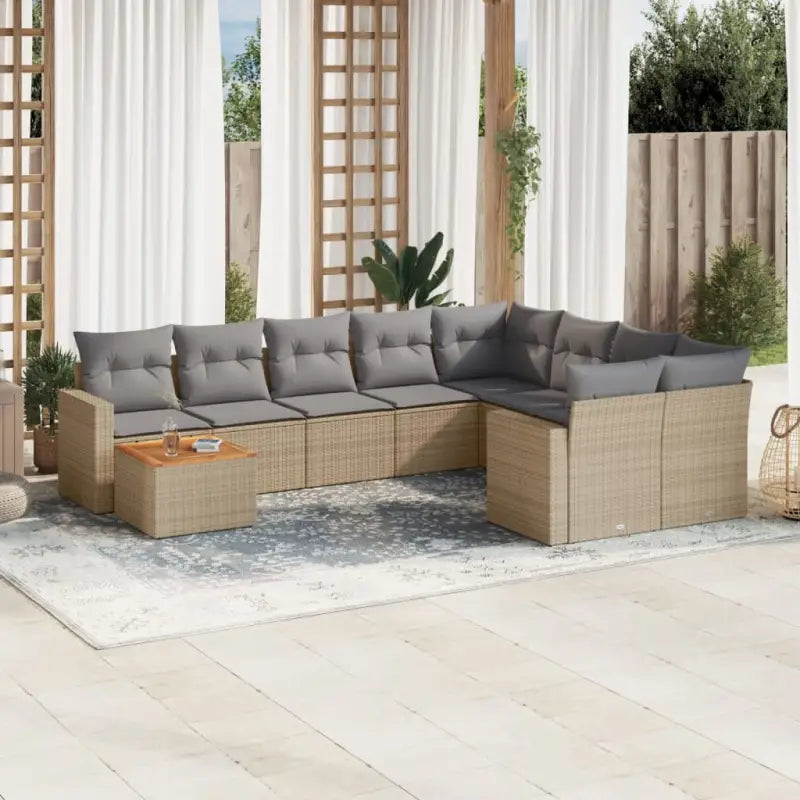 Modulaire tuinbanken met beige materiaal en gepoedercoat staal afmetingen - Beige en grijs / 1 / Tafel + 2x hoek + 5x