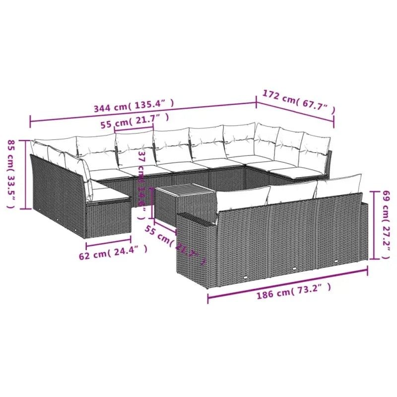 Modulaire tuinbanken met beige materiaal en gepoedercoat staal afmetingen - Modulaire tuinbanken