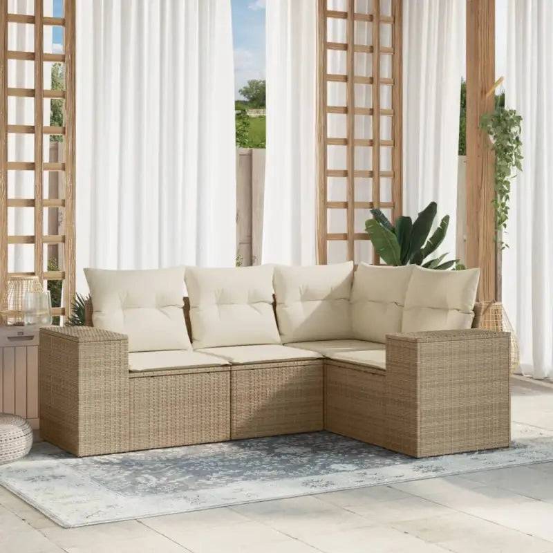 Modulaire tuinbanken met beige materiaal en gepoedercoat staal afmetingen - beige en crèmekleurig / 1 / Zonder tafel