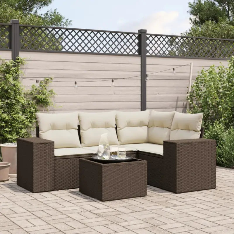 Modulaire tuinbanken met beige materiaal en gepoedercoat staal afmetingen - Bruin en crème / 1 / Met tafel - Modulaire
