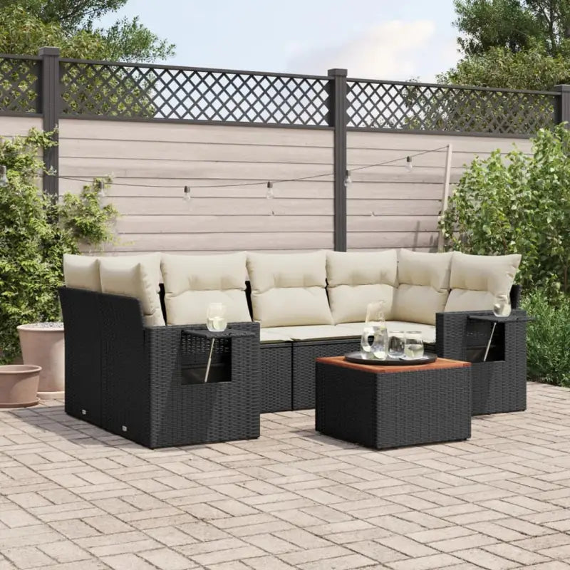 Modulaire tuinbanken met beige materiaal en gepoedercoat staal instellingen - Zwart en crème / 1 - Modulaire tuinbanken
