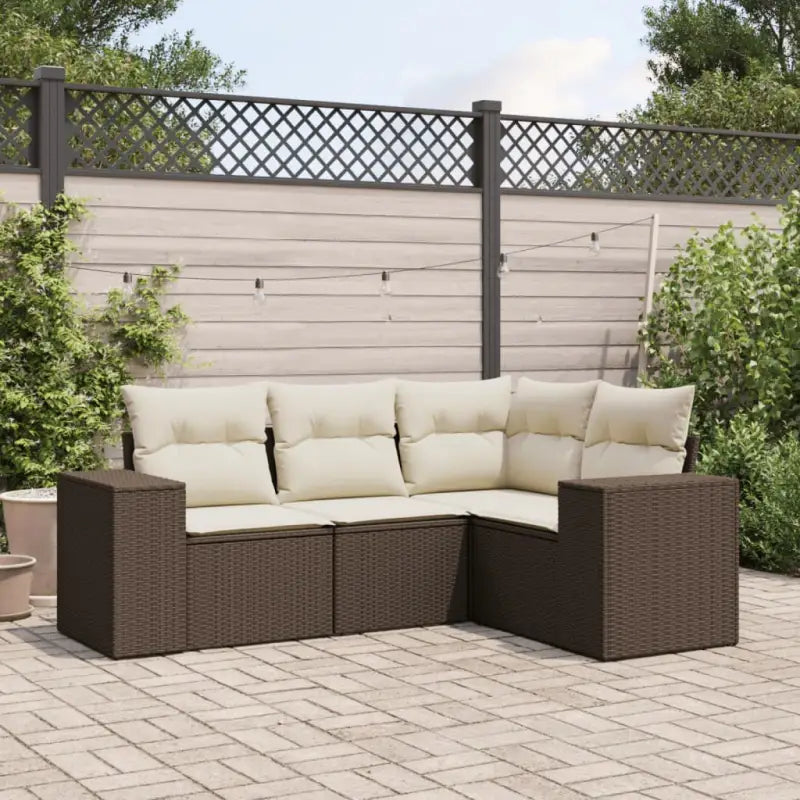 Modulaire tuinbanken met beige materiaal en gepoedercoat staal afmetingen - Bruin en crème / 1 / Zonder tafel