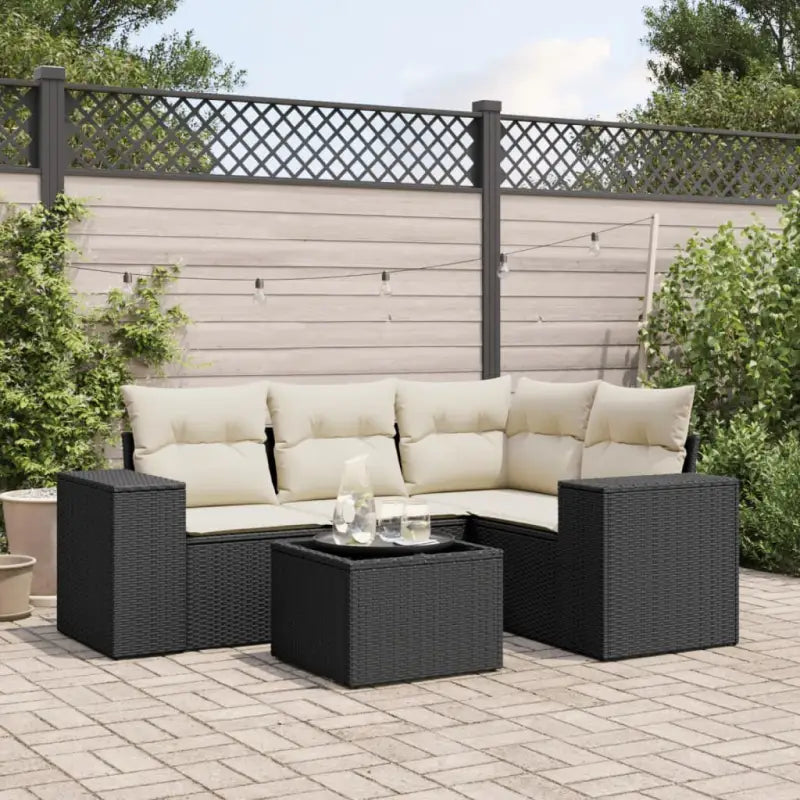 Modulaire tuinbanken met beige materiaal en gepoedercoat staal afmetingen - Zwart en crème / 1 / Met tafel - Modulaire