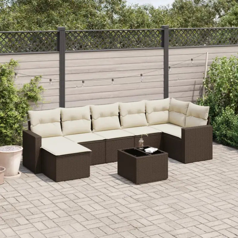 Modulaire tuinbanken met beige materiaal en gepoedercoat staal afmetingen - Bruin en crème / 1 / Met tafel - Modulaire