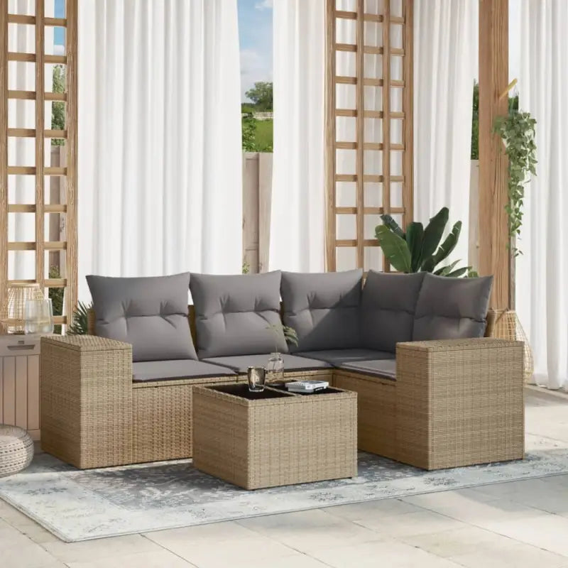Modulaire tuinbanken met beige materiaal en gepoedercoat staal afmetingen - Beige en grijs / 1 / Met tafel - Modulaire