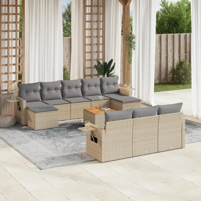 Modulaire tuinbanken met beige materiaal en gepoedercoat staal afmetingen - Beige en grijs / 1 - Modulaire tuinbanken