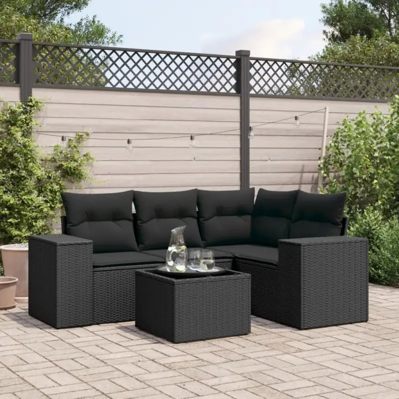 Modulaire tuinbanken met beige materiaal en gepoedercoat staal afmetingen - Zwart / 1 / Met tafel - Modulaire tuinbanken
