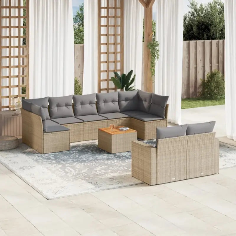 Modulaire tuinbanken met beige materiaal en gepoedercoat staal afmetingen - Beige en grijs / 1 / Tafel + 5x midden + 2x