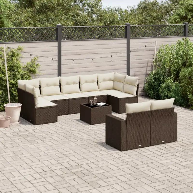 Modulaire tuinbanken met beige materiaal en gepoedercoat staal - Bruin en crème / 1 / Met tafel - Modulaire tuinbanken