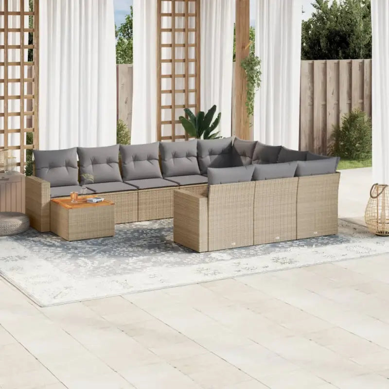 Modulaire tuinbanken met beige materiaal en gepoedercoat staal - Beige en grijs / 1 / 6x midden + Tafel + 2x hoek