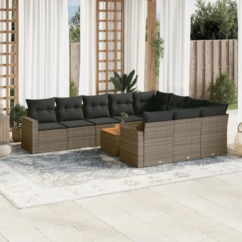 Modulaire tuinbanken met beige materiaal en gepoedercoat staal - Grijs / 1 / Tafel + 6x midden + 2x hoek - Modulaire
