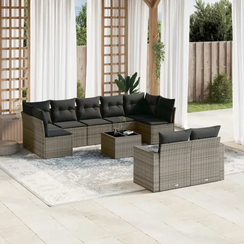 Modulaire tuinbanken met beige materiaal en gepoedercoat staal - Grijs / 1 / Met tafel - Modulaire tuinbanken