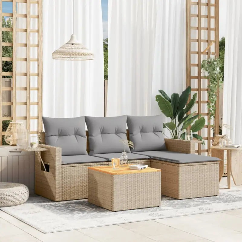 Modulaire tuinbanken met beige materiaal en gepoedercoat staal - Beige en grijs / 1 - Modulaire tuinbanken
