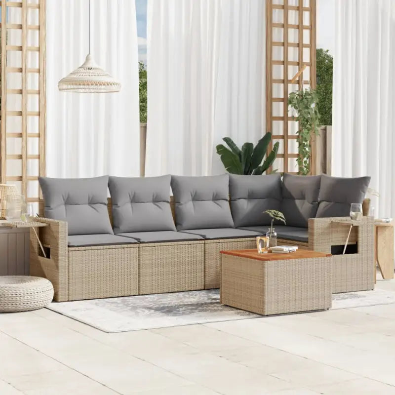 Modulaire tuinbanken met beige materiaal en gepoedercoat staal - Beige en grijs / 1 / 2x middle + table + 1x corner