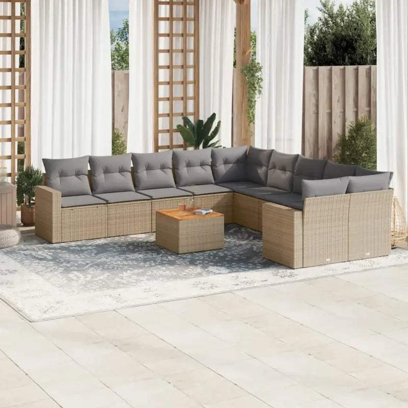 Modulaire tuinbanken met beige materiaal en gepoedercoat staal - Beige en grijs / 1 / Tafel + 2x hoek + 6x midden