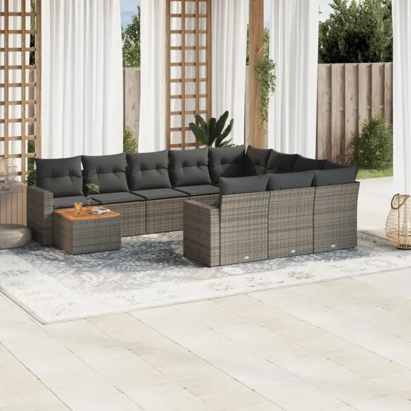 Modulaire tuinbanken met beige materiaal en gepoedercoat staal - Grijs / 1 / 6x midden + Tafel + 2x hoek - Modulaire