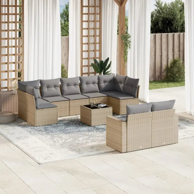 Modulaire tuinbanken met beige materiaal en gepoedercoat staal - Beige en grijs / 1 / Met tafel - Modulaire tuinbanken