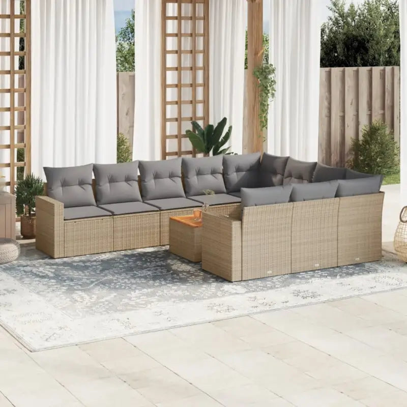 Modulaire tuinbanken met beige materiaal en gepoedercoat staal - Beige en grijs / 1 / Tafel + 6x midden + 2x hoek