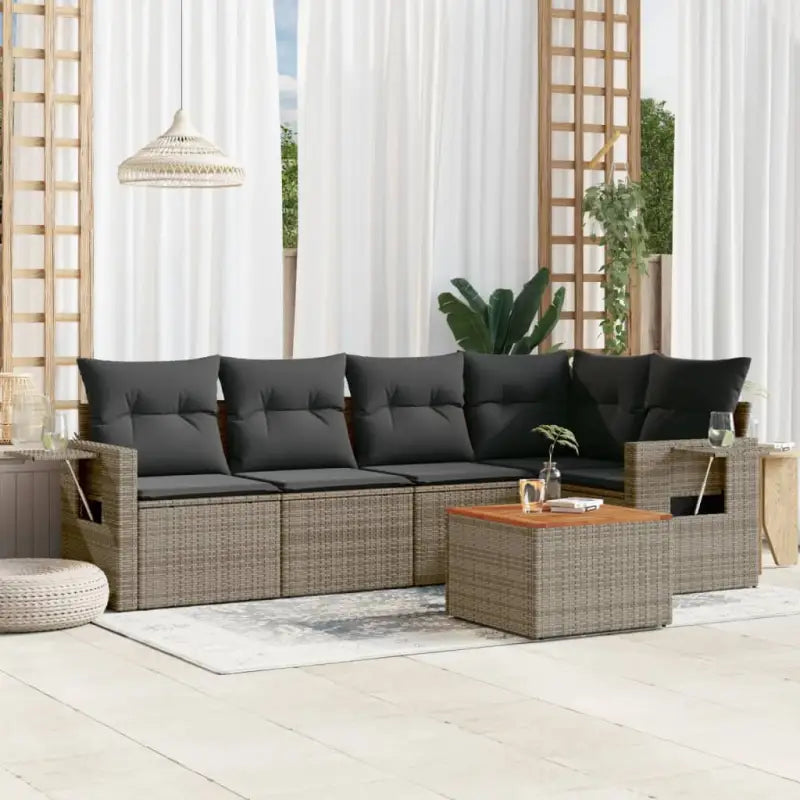 Modulaire tuinbanken met beige materiaal en gepoedercoat staal - Grijs / 1 / 2x middle + table + 1x corner - Modulaire