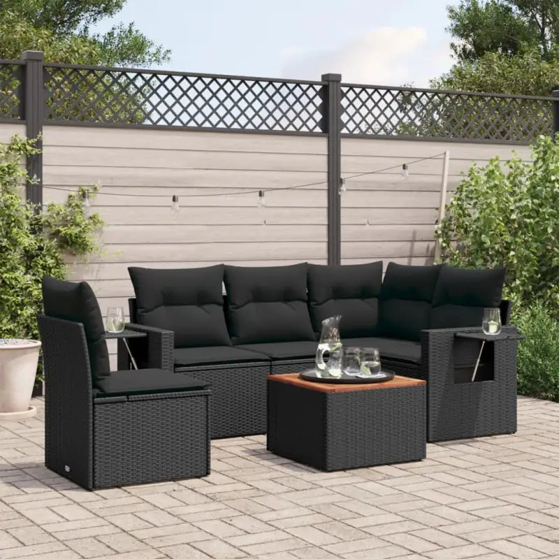 Modulaire tuinbanken met beige materiaal en gepoedercoat staal - Zwart / 1 / Tafel + 2x midden + hoek - Modulaire
