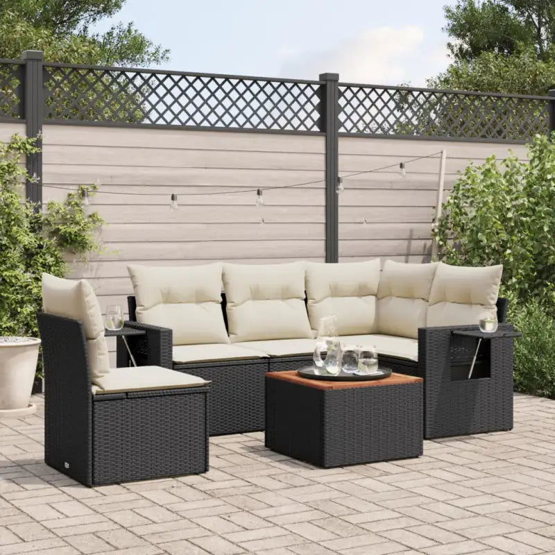 Modulaire tuinbanken met beige materiaal en gepoedercoat staal - Zwart en crème / 1 / Tafel + 2x midden + hoek