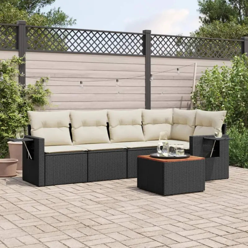 Modulaire tuinbanken met beige materiaal en gepoedercoat staal - Zwart en crème / 1 / 2x middle + table + 1x corner