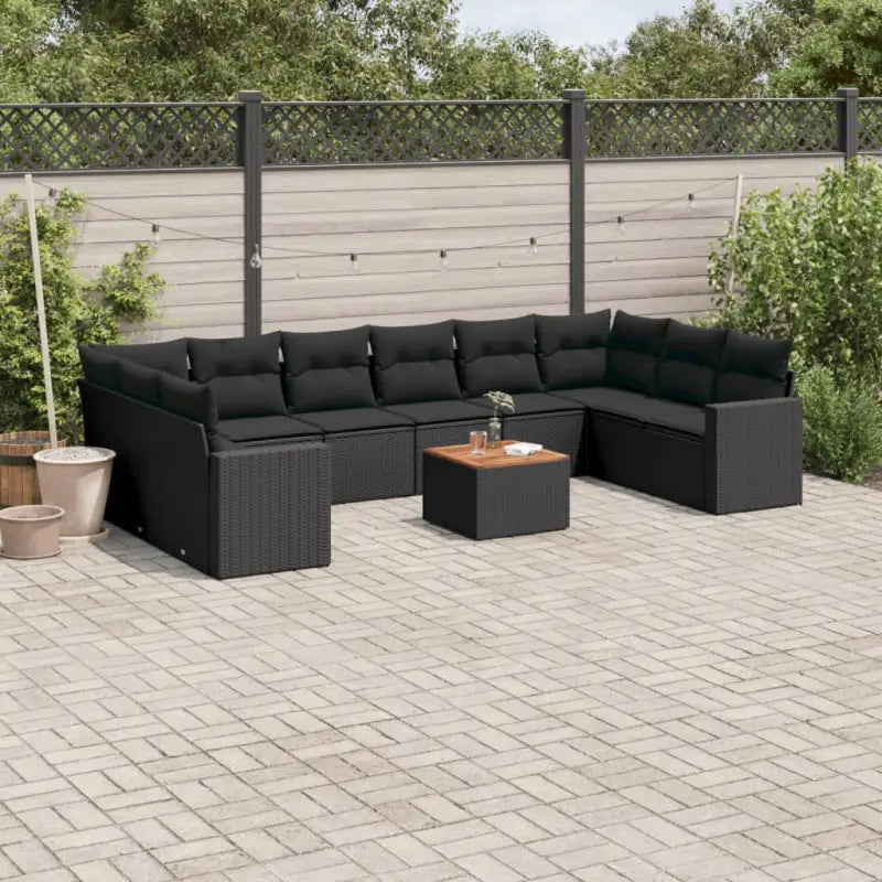 Modulaire tuinbanken met beige materiaal en gepoedercoat staal - Zwart / 1 / 2x corner + table + 6x middle - Modulaire