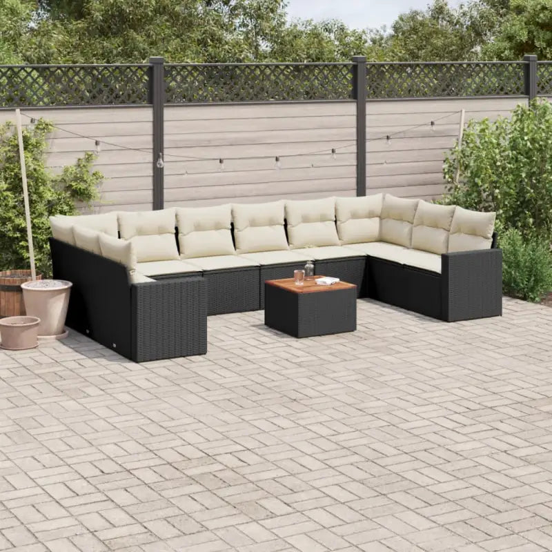 Modulaire tuinbanken met beige materiaal en gepoedercoat staal - Zwart en crème / 1 / 2x corner + table + 6x middle