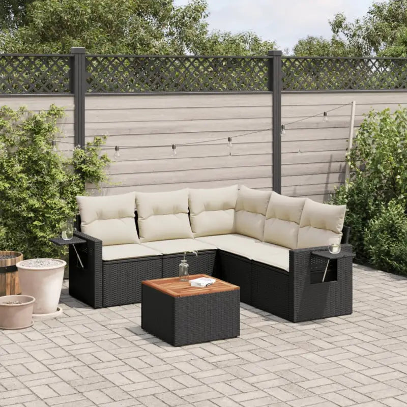 Modulaire tuinbanken met beige materiaal en gepoedercoat staal - Zwart en crème / 1 / hoek + Tafel + 2x midden
