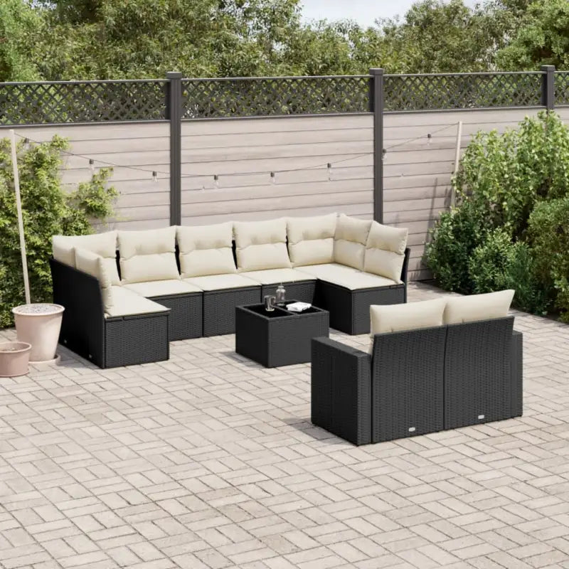 Modulaire tuinbanken met beige materiaal en gepoedercoat staal - Zwart en crème / 1 / Met tafel - Modulaire tuinbanken