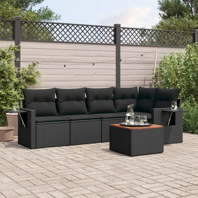 Modulaire tuinbanken met beige materiaal en gepoedercoat staal - Zwart / 1 / 2x middle + table + 1x corner - Modulaire