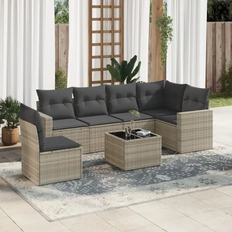 7-Delige Loungeset Met Kussens Poly Rattan