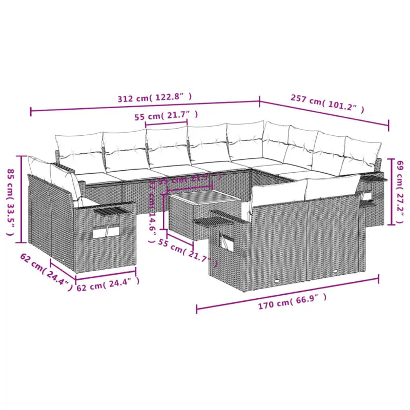Modulaire tuinbanken met grijs materiaal en gepoedercoat staal afmetingen - Modulaire tuinbanken