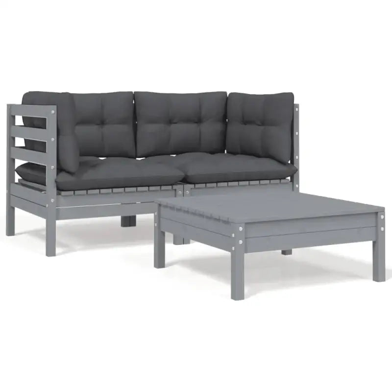 Modulaire tuinbanken met massief grenenhout en comfortabele rug- en zijkussen - Grijs / 3 / 2x hoek + Tafel - Modulaire