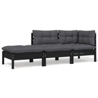 Modulaire tuinbanken met massief grenenhout en comfortabele rug- en zijkussen - Zwart / 3 / hoek + midden + voetensteun