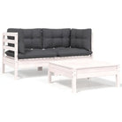 Modulaire tuinbanken met massief grenenhout en comfortabele rug- en zijkussen - Wit / 3 / 2x hoek + Tafel - Modulaire