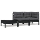 Modulaire tuinbanken met massief grenenhout en comfortabele rug- en zijkussen - Zwart / 3 / hoek + midden + Tafel