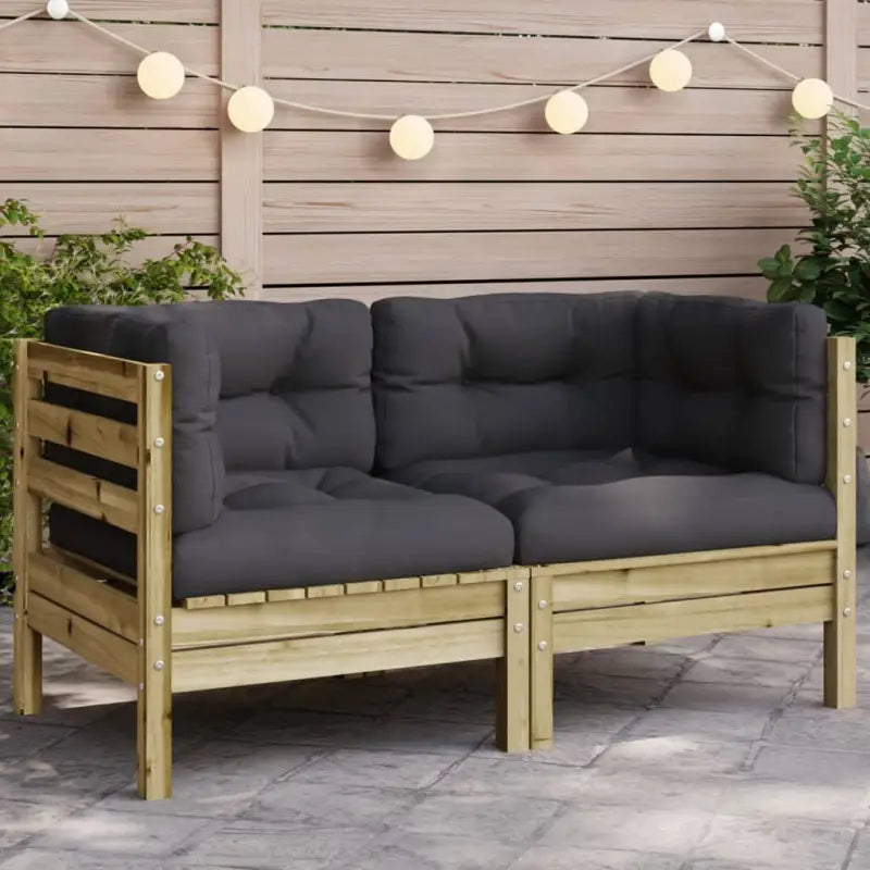 Modulaire tuinbanken met massief grenenhout en comfortabele rug- en zijkussen - Naturel geïmpregneerd / 1 / Hoekbank