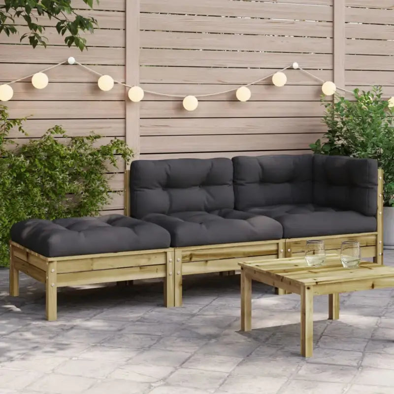 Modulaire tuinbanken met massief grenenhout en comfortabele rug- en zijkussen - Naturel geïmpregneerd / 1