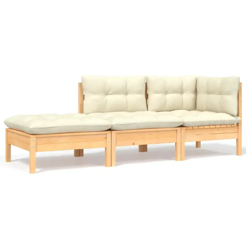Modulaire tuinbanken met massief grenenhout en comfortabele rug- en zijkussen - Natuurlijk en crème / 3 / hoek + midden