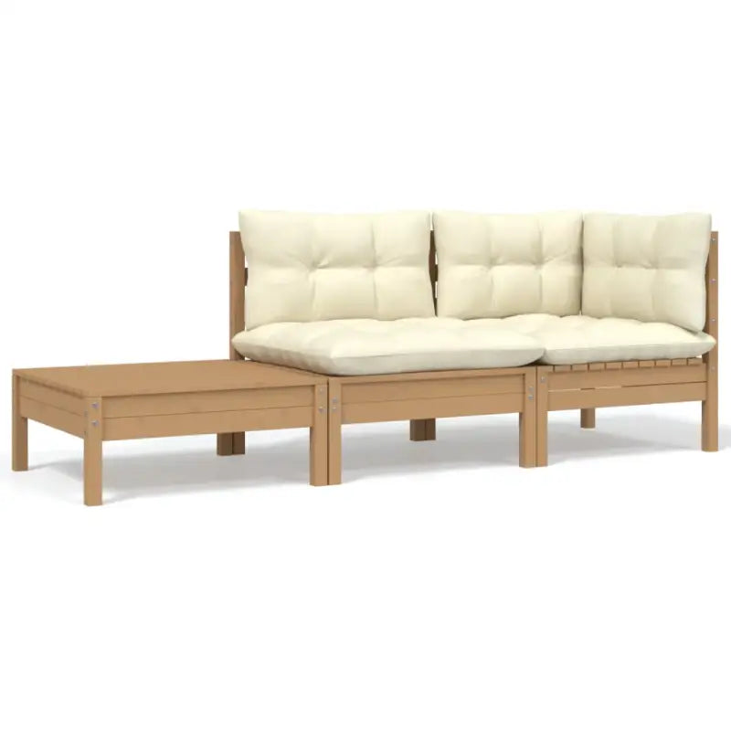 Modulaire tuinbanken met massief grenenhout en comfortabele rug- en zijkussen - Honingbruin / 3 / hoek + midden + Tafel