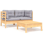 Modulaire tuinbanken met massief grenenhout en comfortabele rug- en zijkussen - Bruin en grijs / 3 / 2x hoek + Tafel