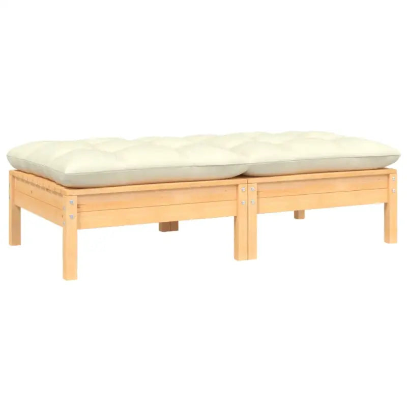 Modulaire tuinbanken met massief grenenhout en comfortabele rug- en zijkussen - Natuurlijk en crème / 2 / voetensteun
