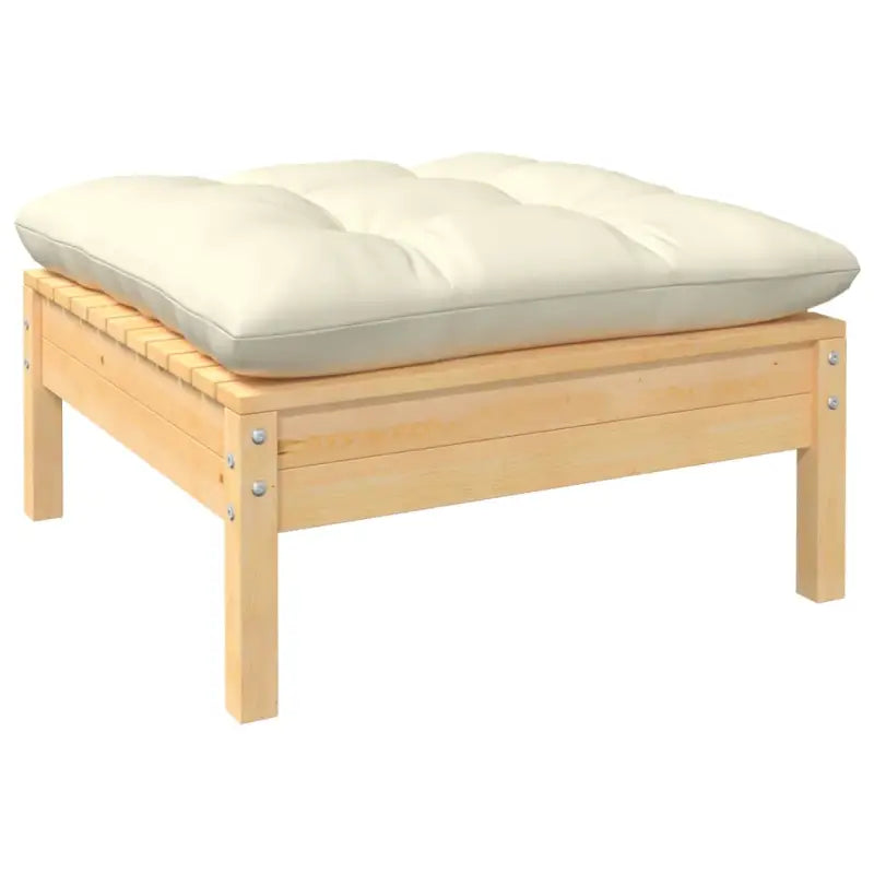 Modulaire tuinbanken met massief grenenhout en comfortabele rug- en zijkussen - Natuurlijk en crème / 1 / Voetensteun