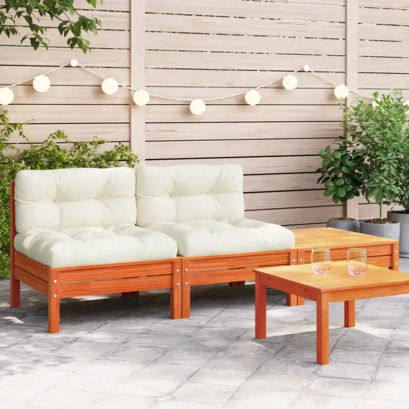 Modulaire tuinbanken met massief grenenhout en comfortabele rug- en zijkussen - Bruingrenen / 1 / 2x chair + footrest