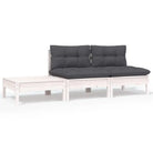 Modulaire tuinbanken met massief grenenhout en comfortabele rug- en zijkussen - Wit / 3 / 2x midden + Tafel - Modulaire