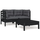 Modulaire tuinbanken met massief grenenhout en comfortabele rug- en zijkussen - Zwart / 3 / 2x hoek + Tafel - Modulaire