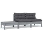 Modulaire tuinbanken met massief grenenhout en comfortabele rug- en zijkussen - Grijs / 3 / 2x midden + Tafel